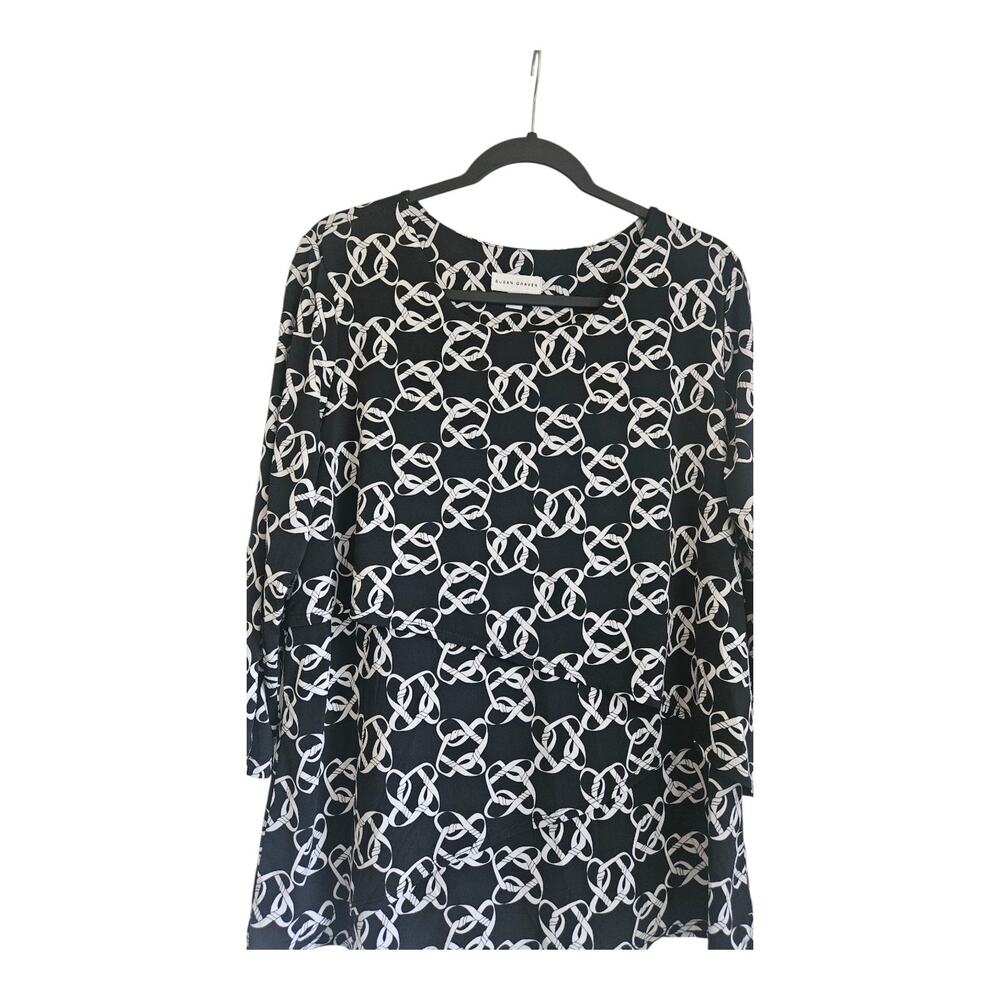 Susan Graver Womens L Black White 3/4 Sleeve Geometric Layered Stretch